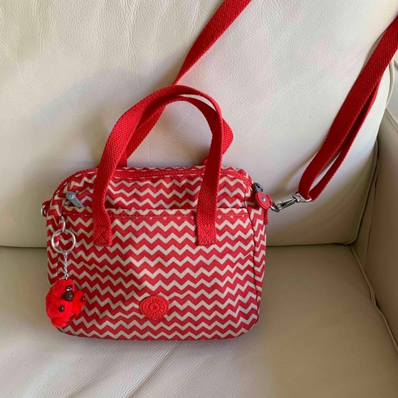 Kipling Red and White Chevron Crossbody Bag - Picture 2 of 14
